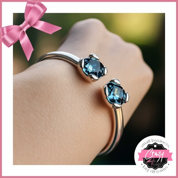 Cuff Bracelet with 2 Blue Crystals - Picture 1 of 15